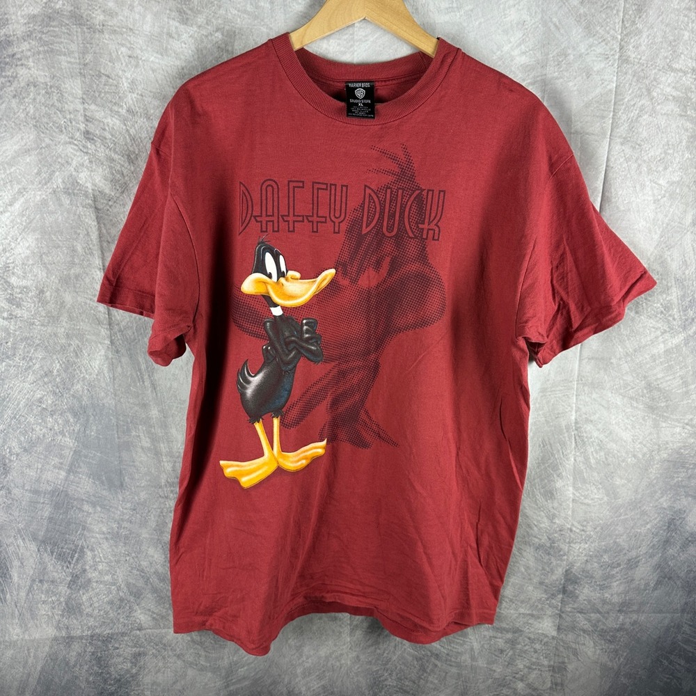 Vintage‎ Warner Bros Studio Store Daffy Duck Graphic T-Shirt Maroon Red XL USA